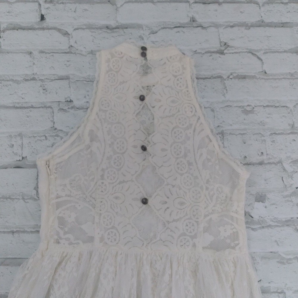 Free People Dress Womens 4 Ivory White Verushka Halter Neck Sleeveless Lace Mini - Picture 14 of 14